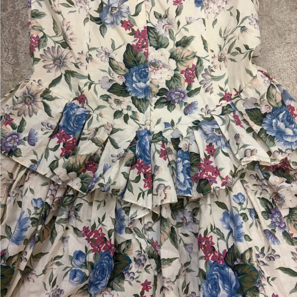 Vintage 1980s algo Floral Puff Sleeve Dress corset basque waist cottagecore maxi - Picture 8 of 8